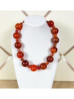 Signed Marbled Orange Lucite Necklace Vintage 18in Hook Clasp Hong Kong C14